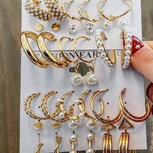 Faux Pearl Golden & Hoop Earrings -18prs. - NWT